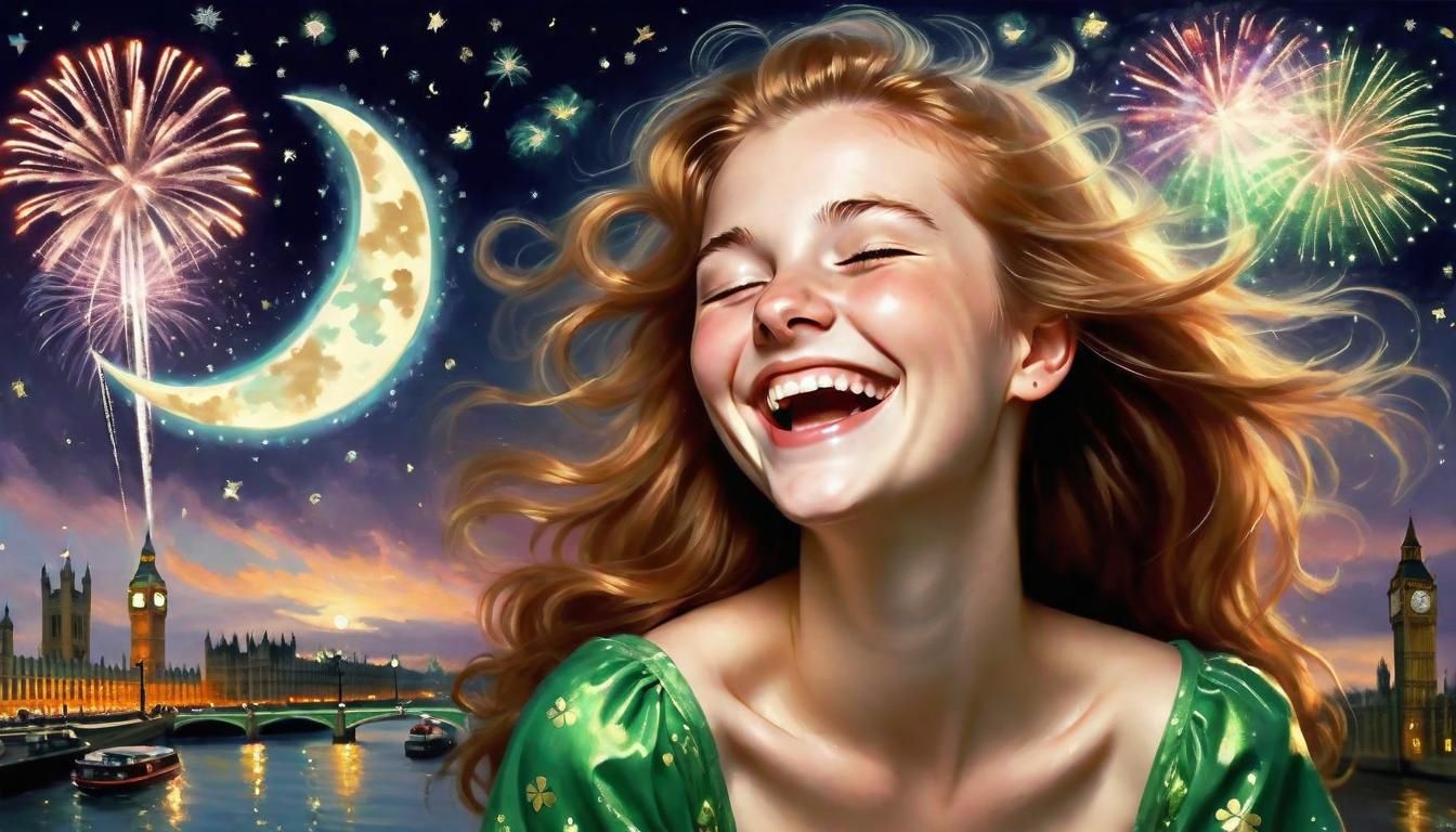 Dreamy Irish Girl Laughing in London at Midnight