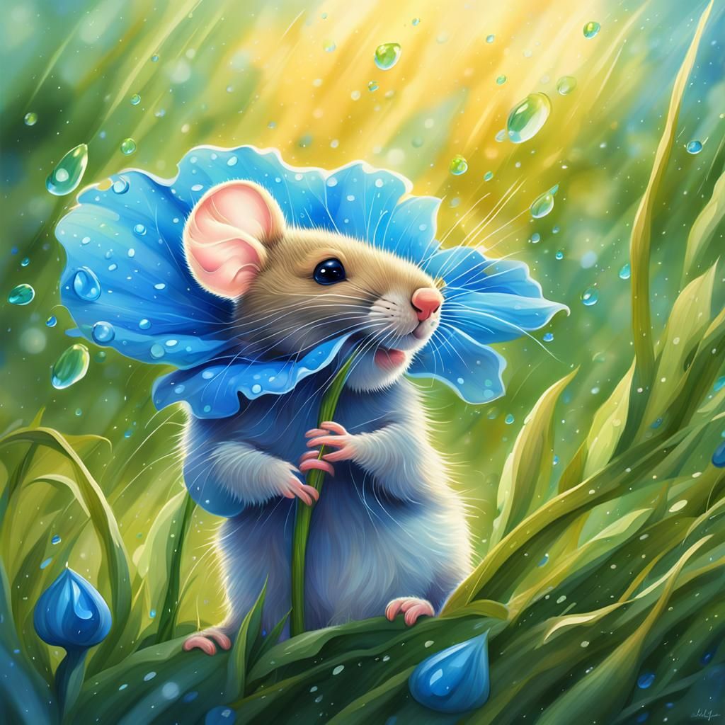 Field Mouse Playing in the Rain