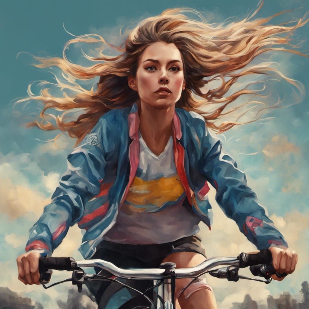 Hyperrealistic Girl Cyclist in Splash Art Style