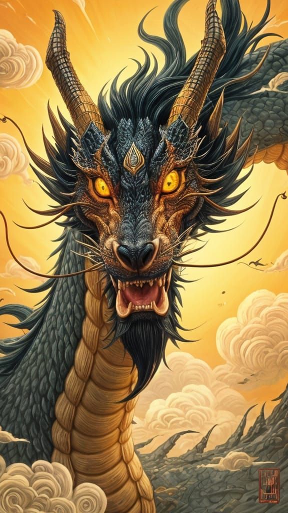 Majestic Chinese Dragon in Oil Painting Style