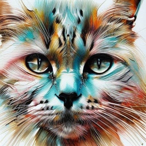 Cute Cat with Reflective Eyes as Inkblot Drawing