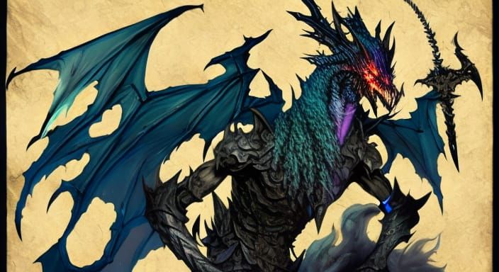 Wizard on Undead Dragon in Dark Fantasy Style