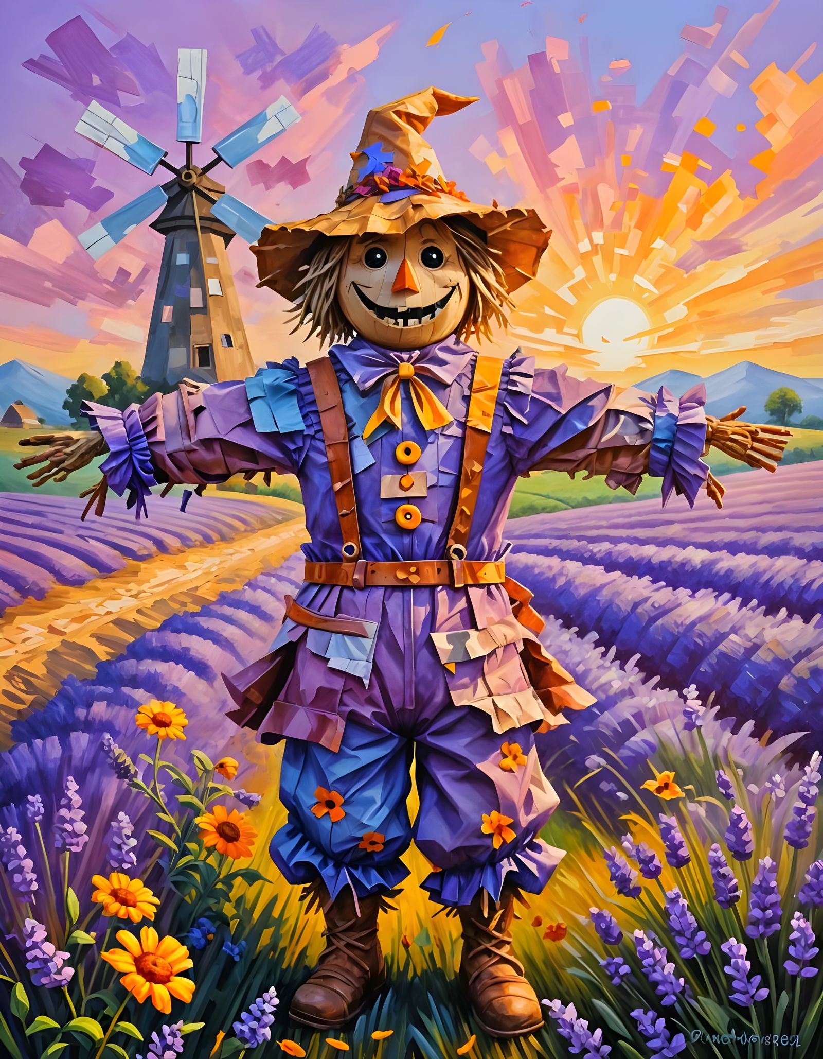 Lavender Field Scarecrow as Impasto Painting