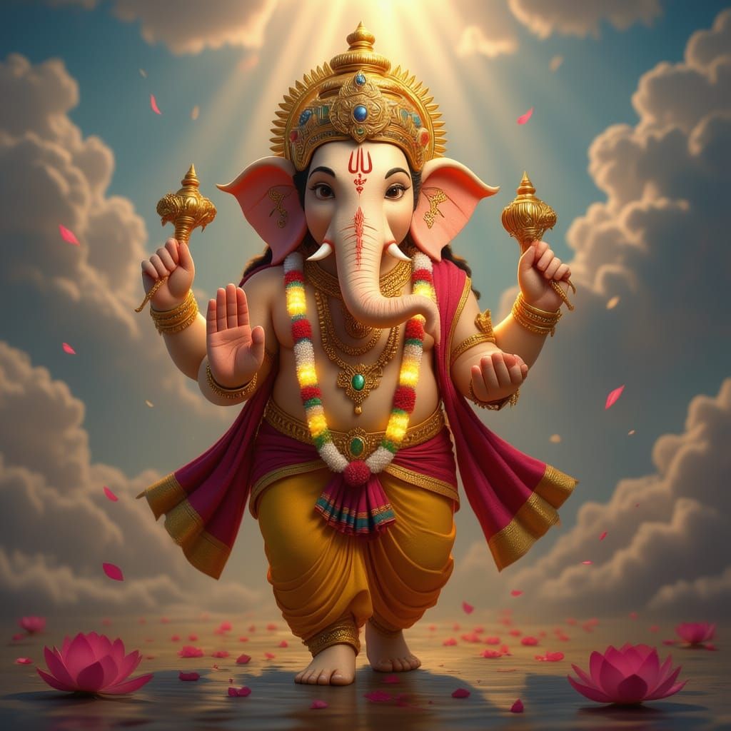 Majestic Lord Ganesha in 3D Cinematic Style