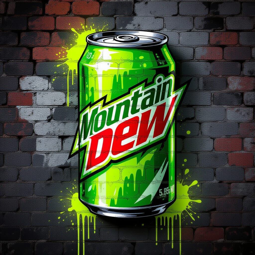 Mountain Dew Graffiti Art on Brick Wall