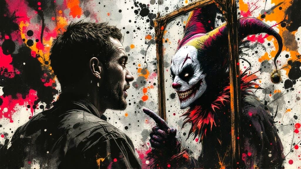 Surreal Jester Reflection in Rorschach Art