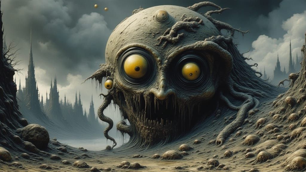 Horrifying Lovecraftian Face in Macabre Room