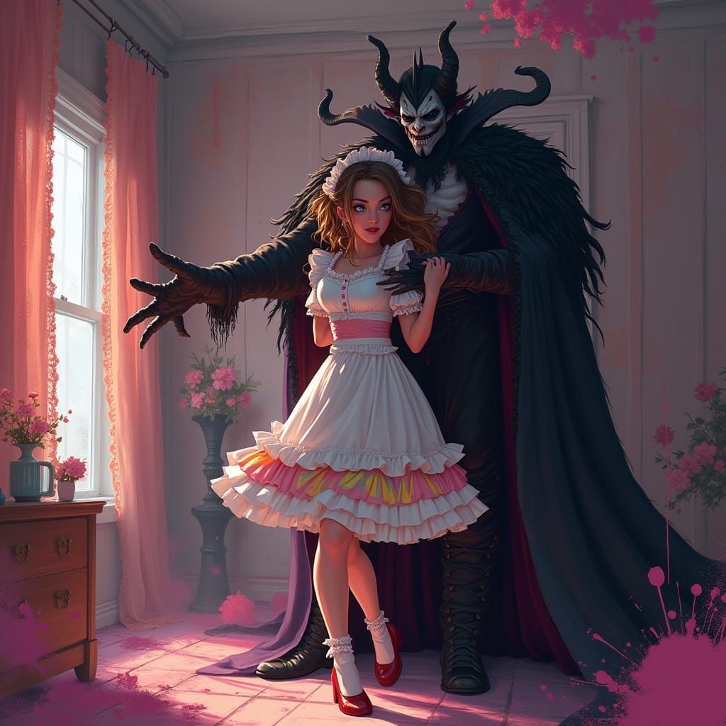 Vampire King Holds Shocked Maid in Ultra-Detailed Bedroom Sc...