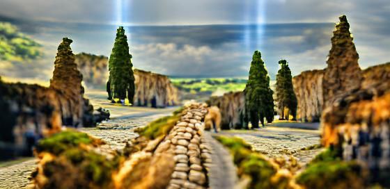 Cinematic Stone Roman Road Through Canyon