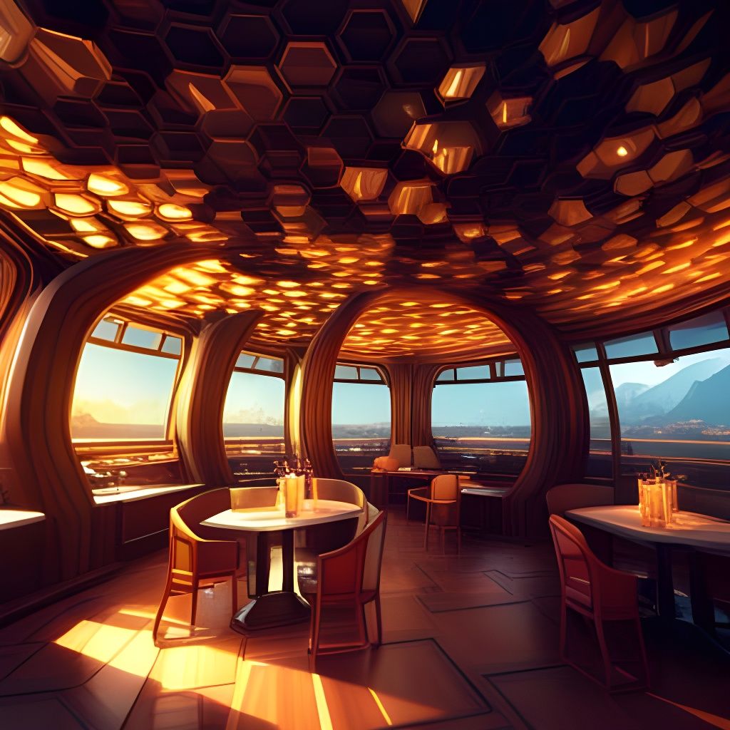 Modern Night Cafe with Honeycomb Structure