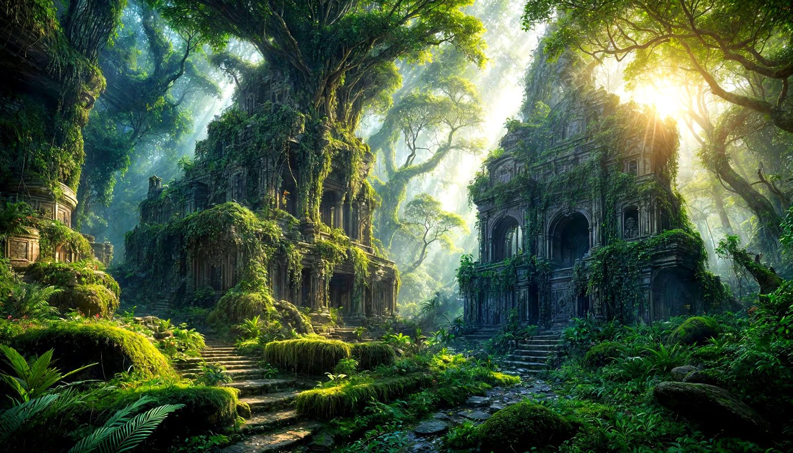 Mysterious Jungle Ruins Glow with Ethereal Fantasy