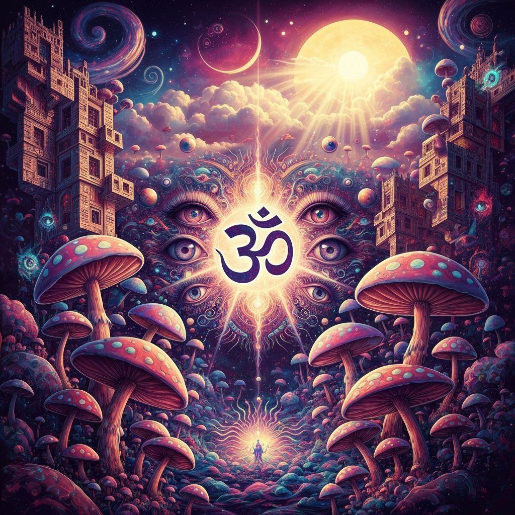 Psychedelic Om Symbol in Impossible Architecture