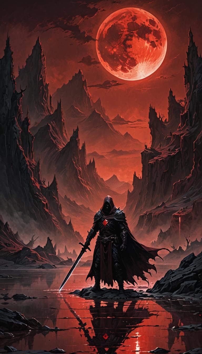 Grimdark Fantasy Figure with Red Sword