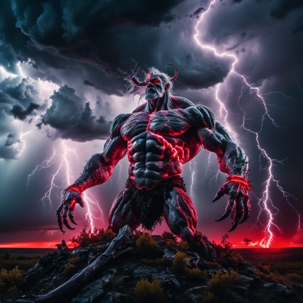 Cinematic Storm Giant with Glowing Eyes