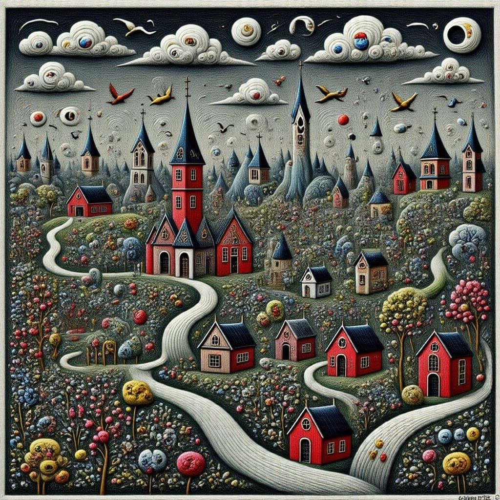 Medieval Rat City in Soft Embroidery Style