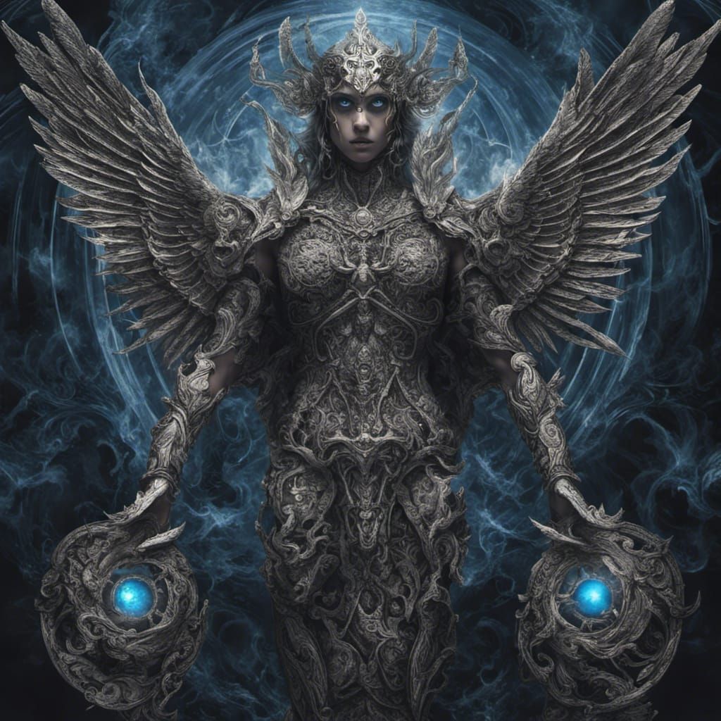 Angelic and Demonic Godlike Figure with Third Eye