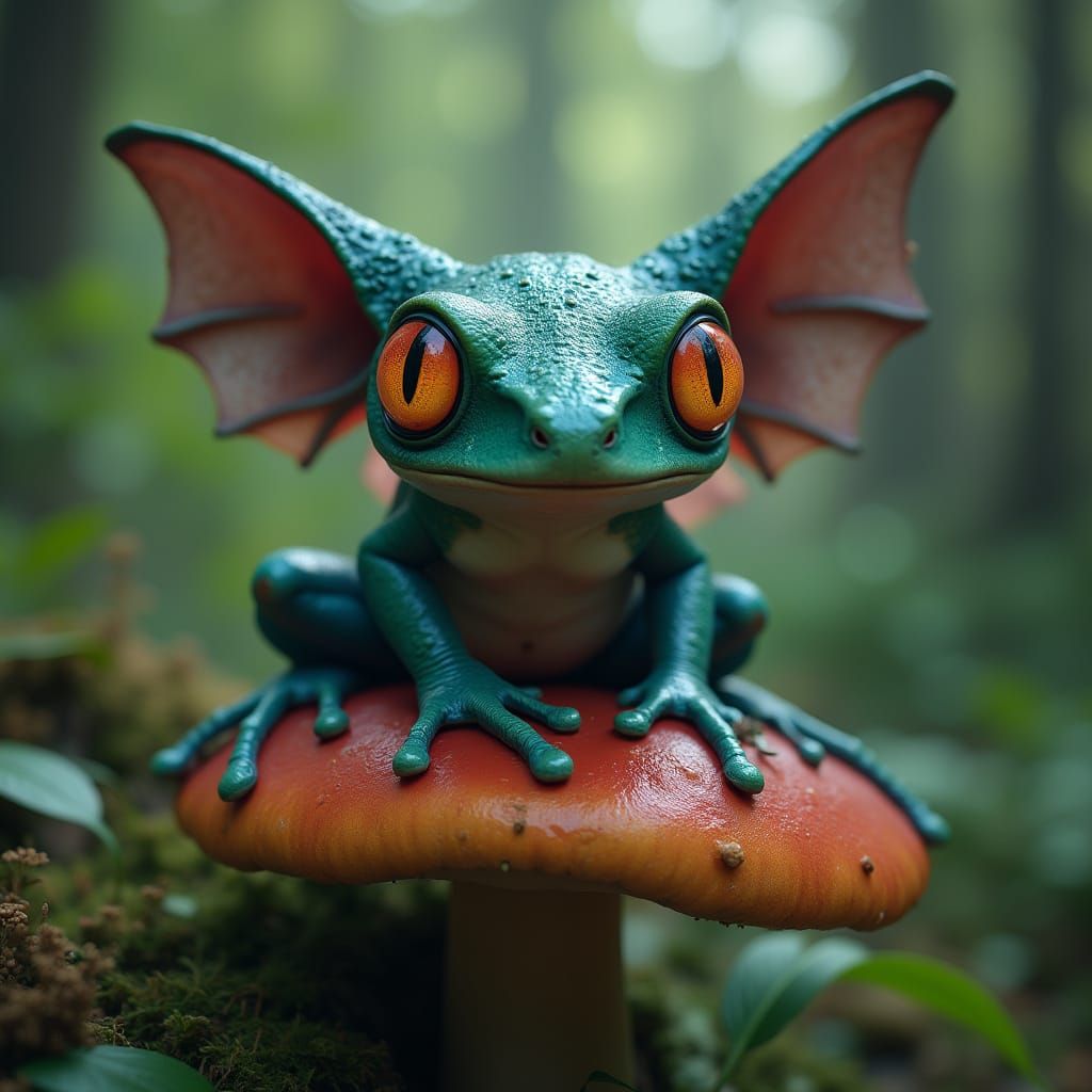Bat-Frog in Mystical Forest: Detailed Matte Painting