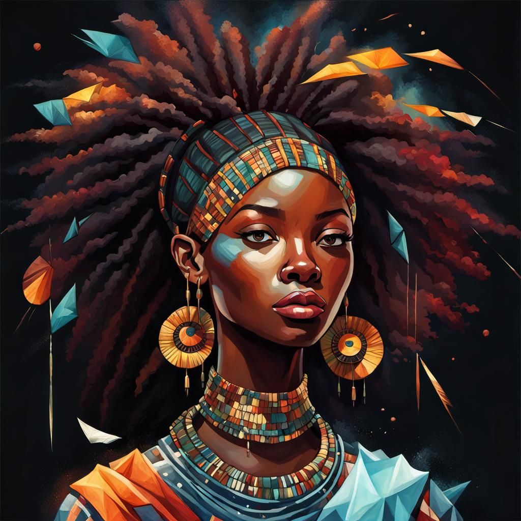"intricate drawing, beautiful African girl standing1st perso...