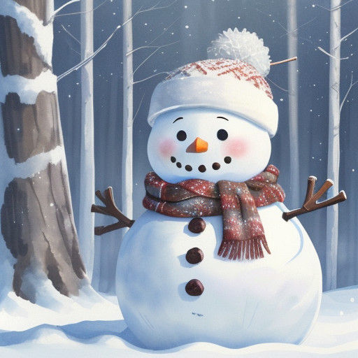 Whimsical Winter Wonderland Snowman in Watercolor Style