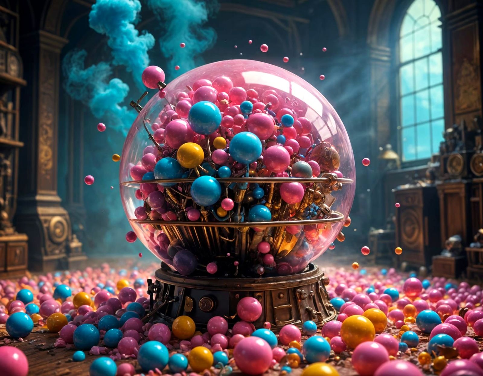 Steampunk Masterpiece with Vibrant Gumball Machine