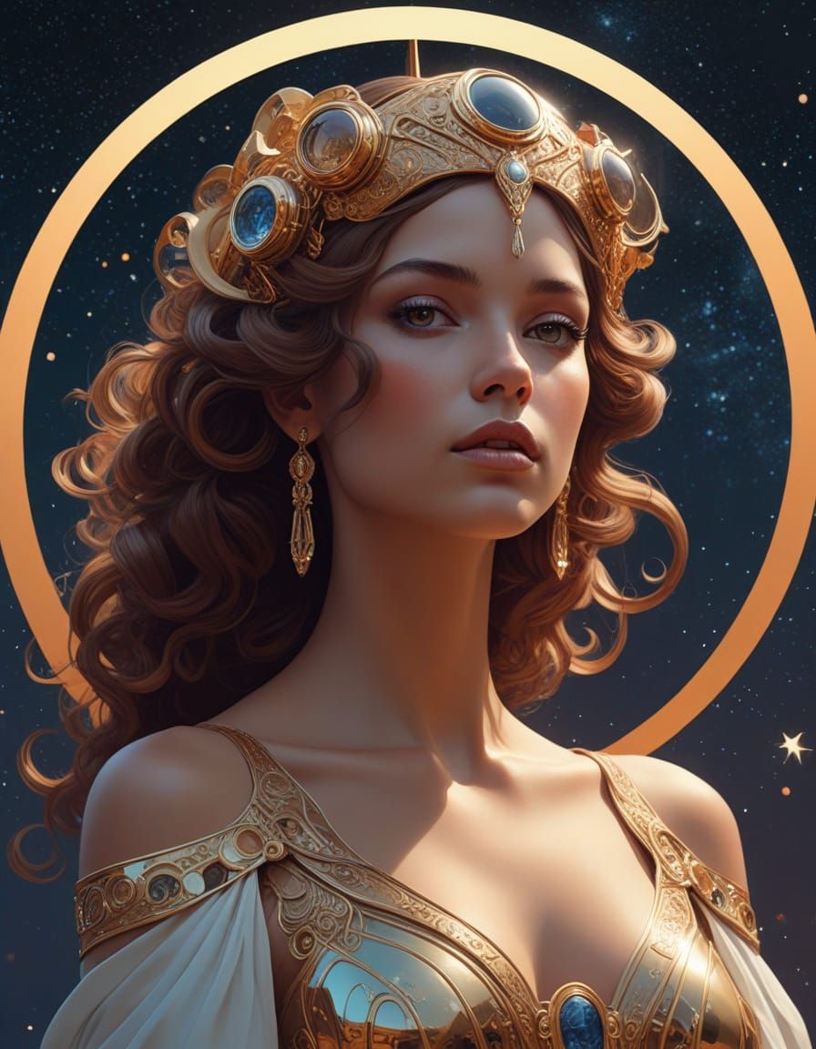 Regal Cosmic Virgo Goddess in Starry Night
