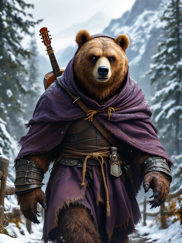 Photorealistic Grizzly Bear in Medieval Armor Walks Through ...
