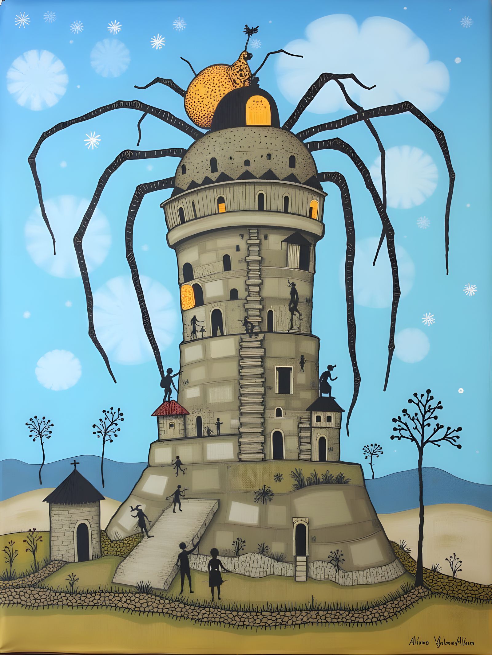 Ambuluwawa Tower With Tiny Climbers on Spiral Stairs