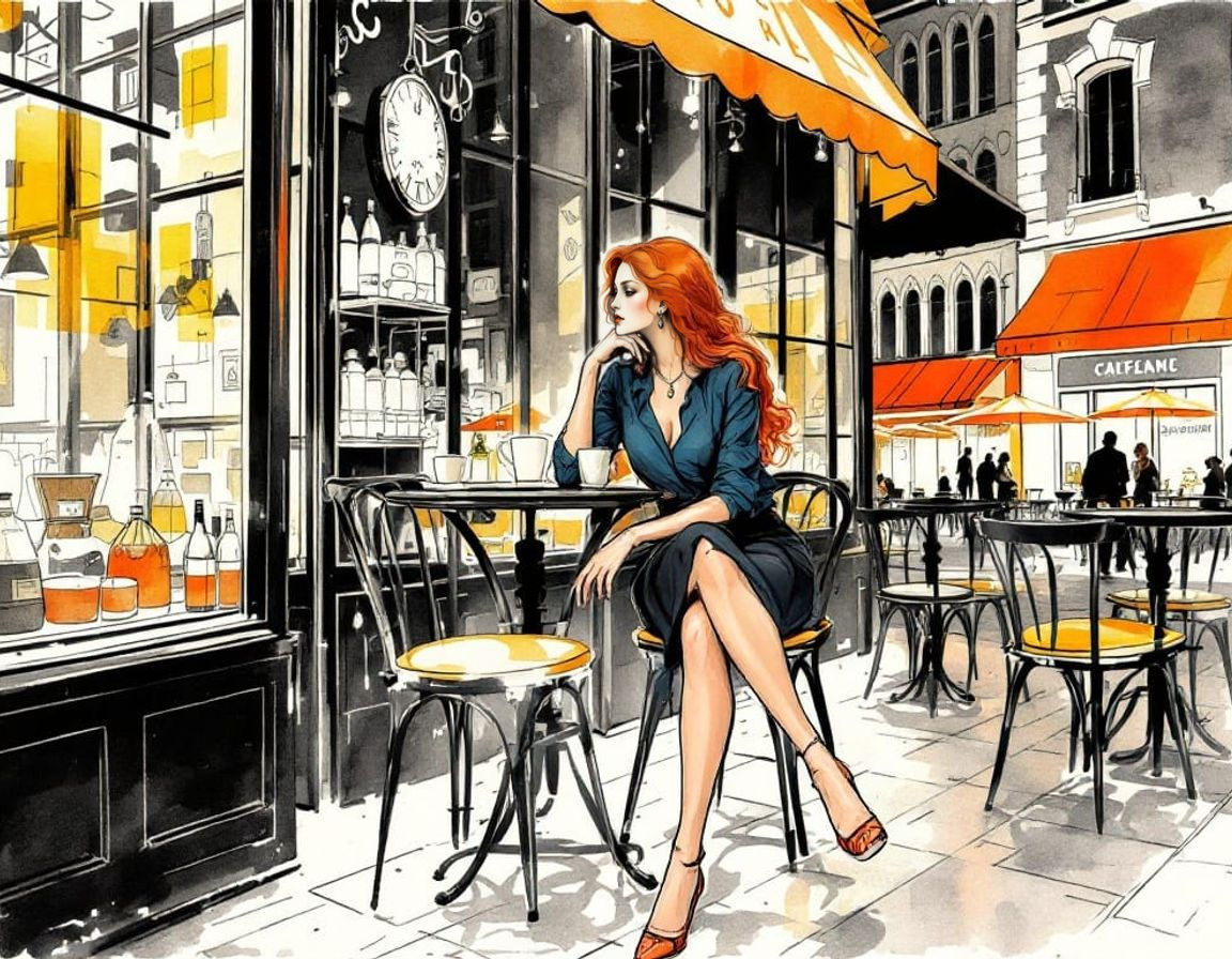 Ethereal Café Scene in Art Nouveau Style