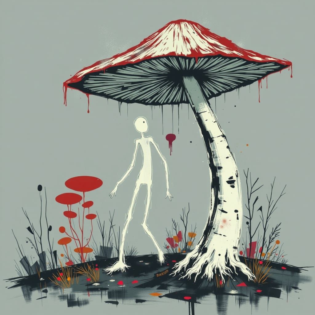 Dancing Mushroom Alien in Vibrant Colors