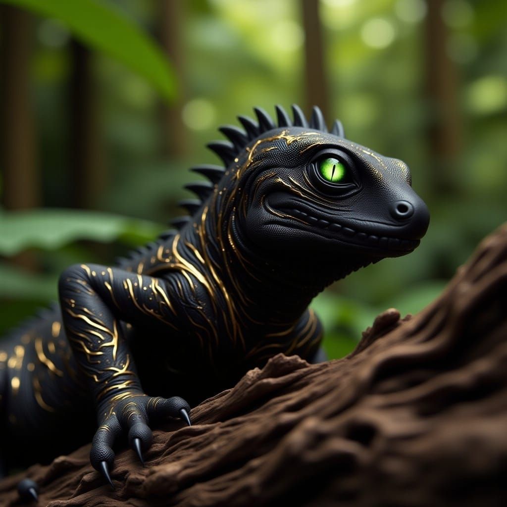 Alien Iguana with Golden Accents