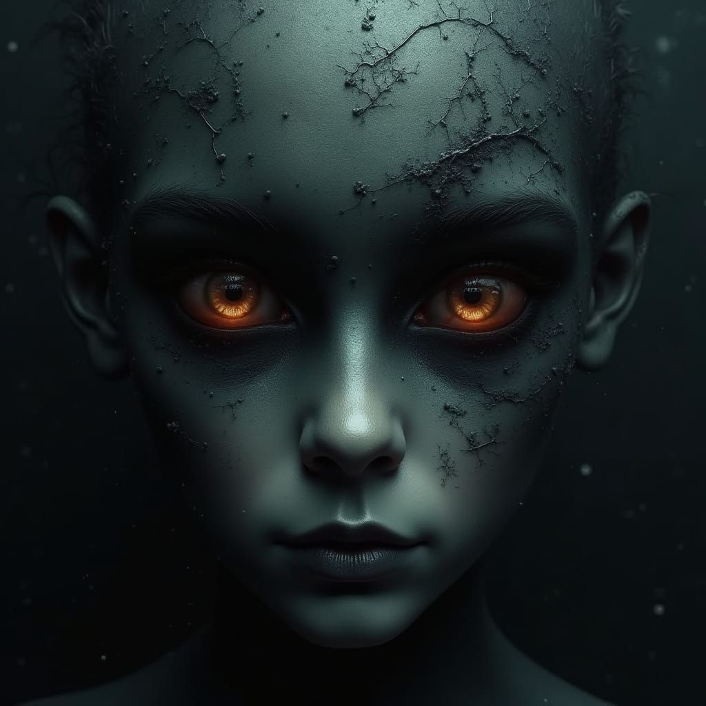 Dark Symbolic Art of a Broken Mascara on Black Background