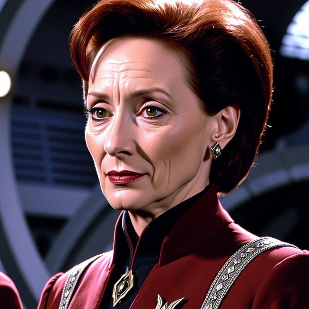 Bajoran Starfleet Officer in Deep Red Uniform