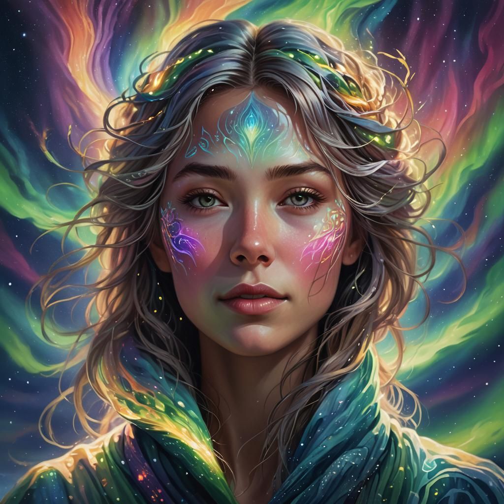 Aurora Borealis Woman in Hyperrealistic Splash Art