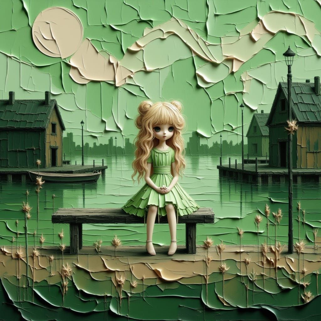 Melancholic Anime Girl in Village, Dreamy Vintage Style