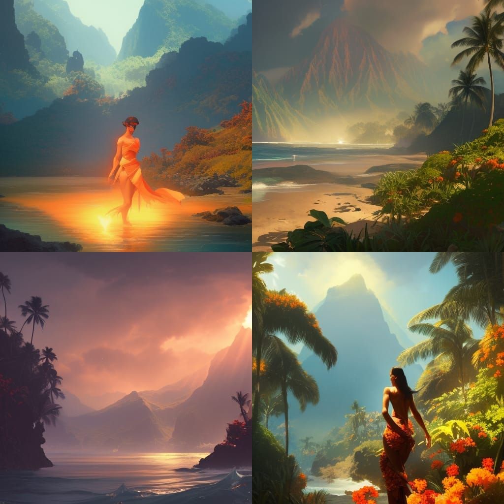 Hawaii Concept Art in Orange and Teal