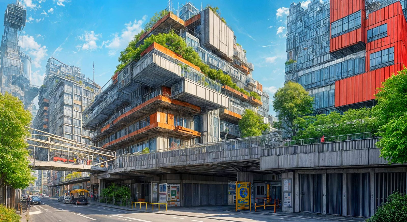 Vibrant Franco-Belgian Comic Style Cityscape with Futuristic...