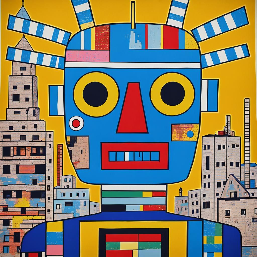 Cyborg Robot in Basquiat-style Pop Art Poster