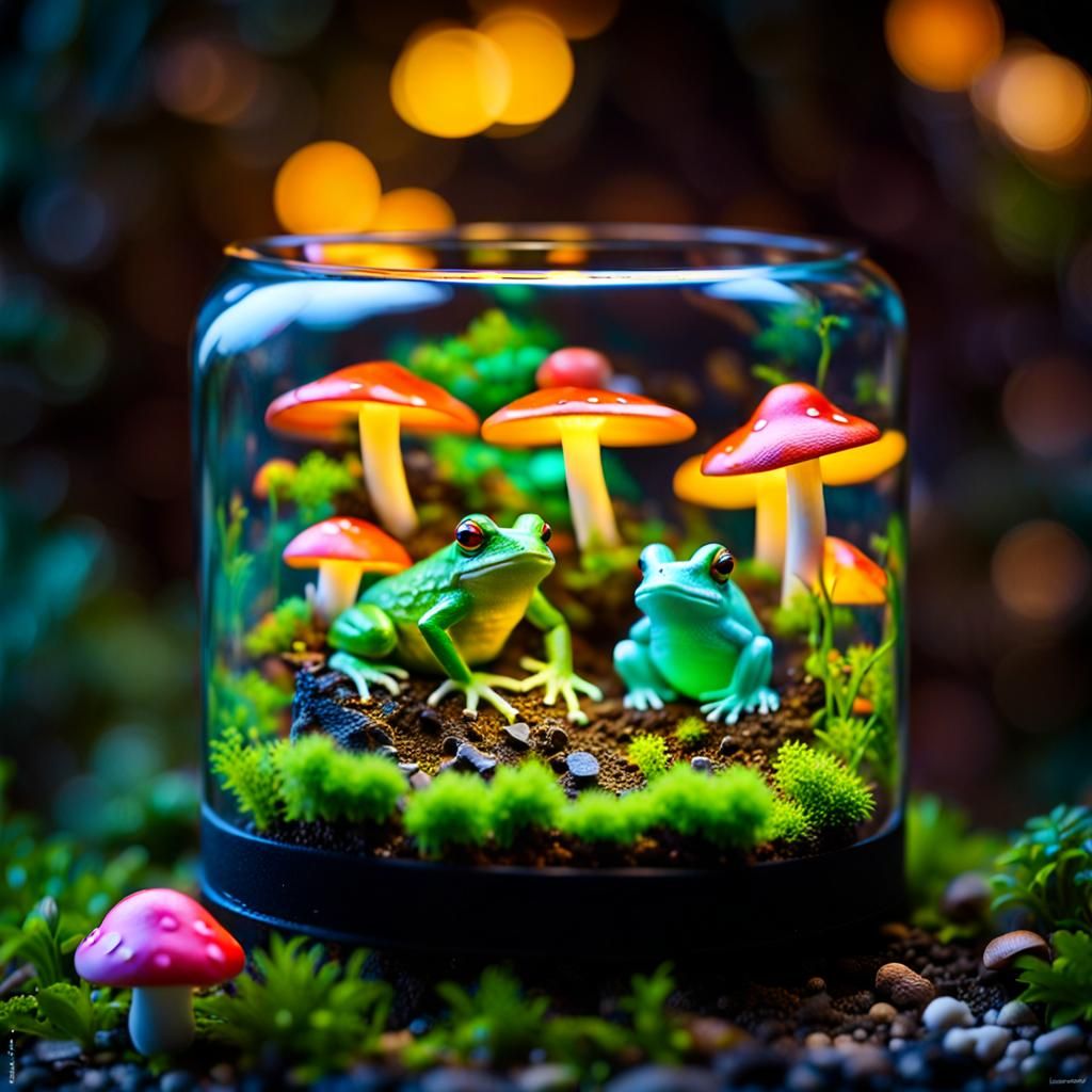 Miniature Frogs with Bunny Ears in Hobbit Terrarium
