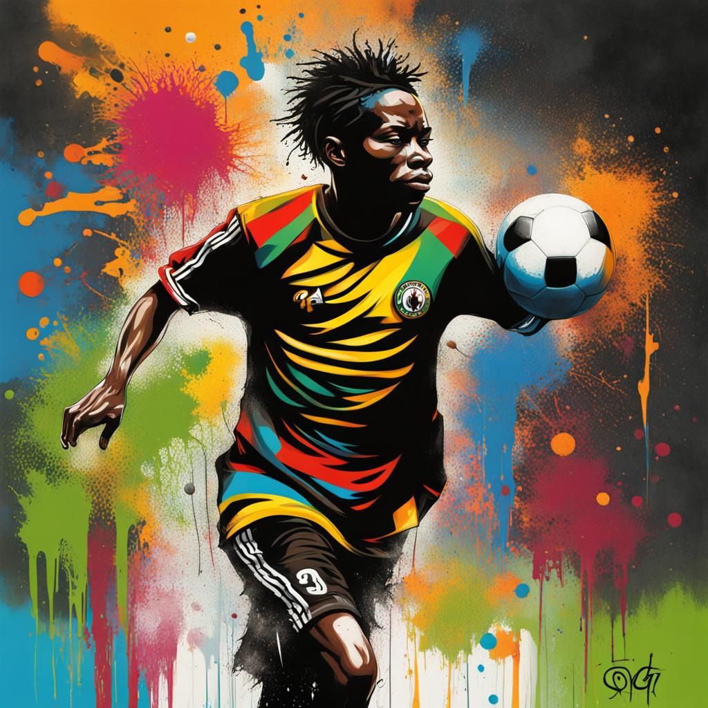African Football in Graffiti Splash Art Style