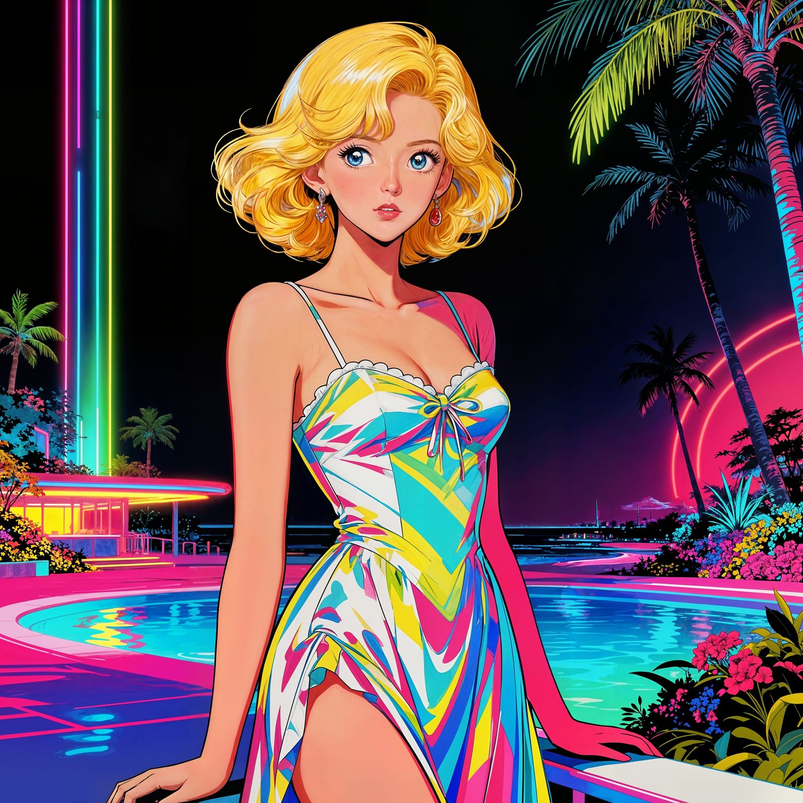 Blonde Woman in Sundress, 90s Anime Style