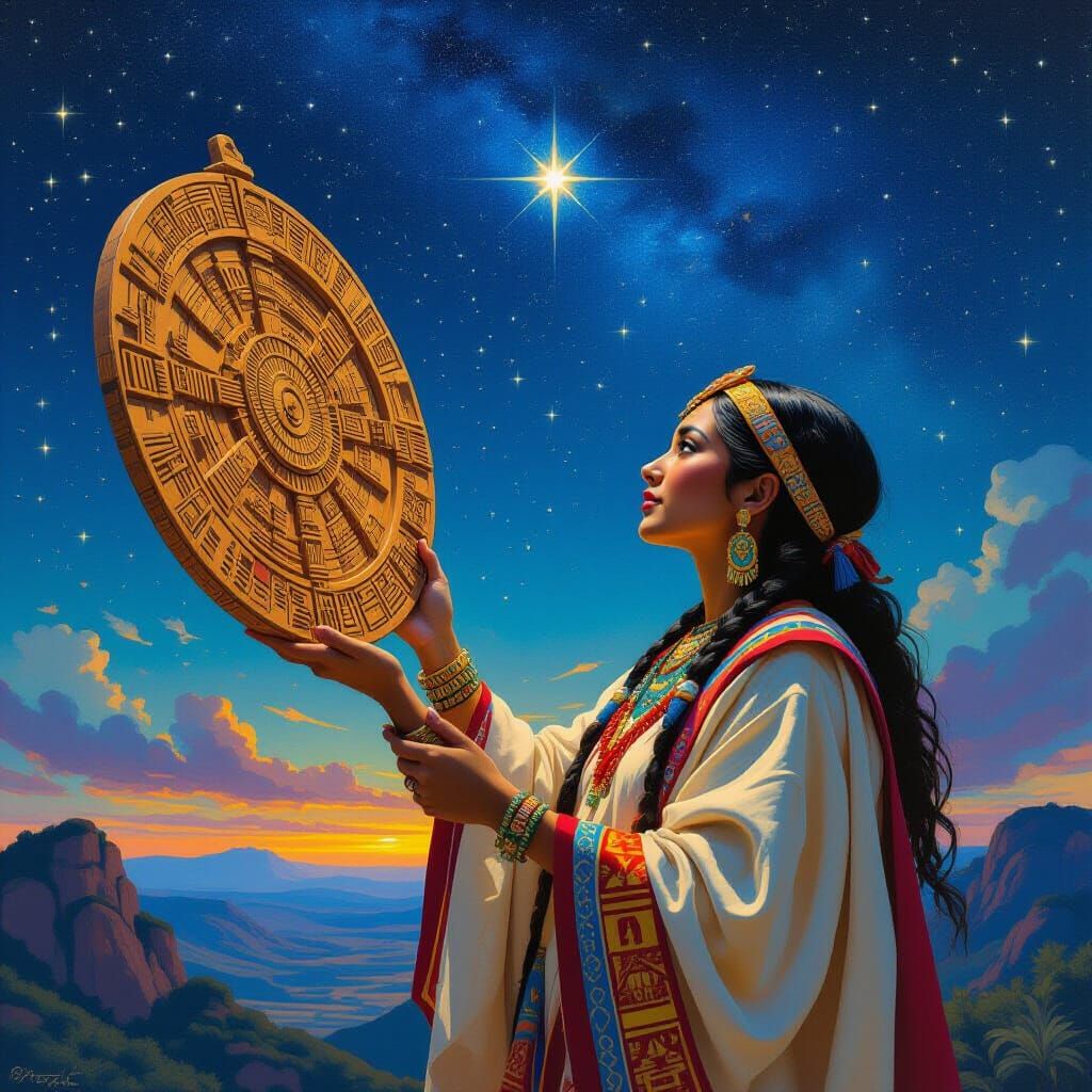 Maya Astronomer Gazing at Starry Night Sky
