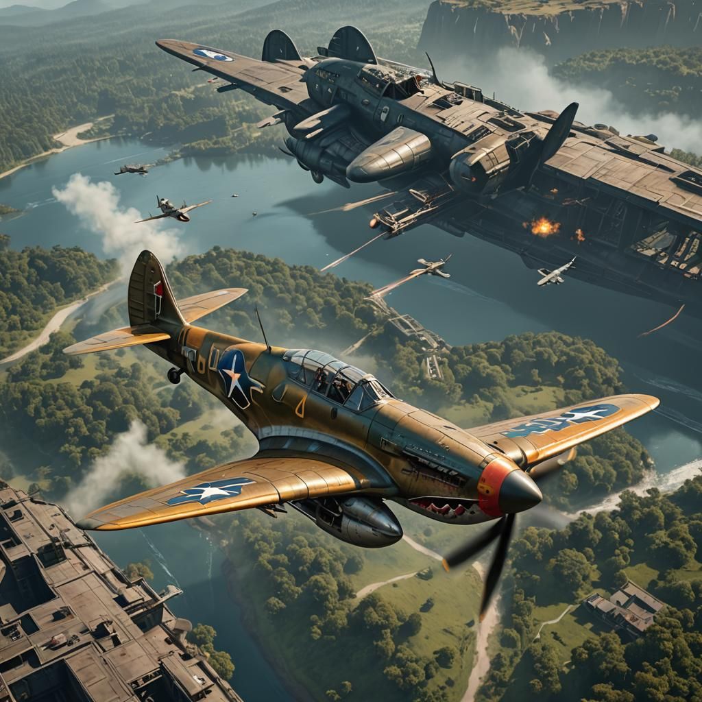 Warhawk Followed by UFO: Detailed Matte Painting