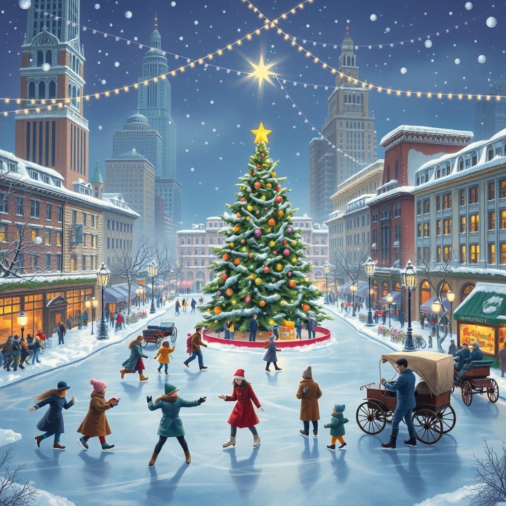 Winter Wonderland City Square in Whimsical Style