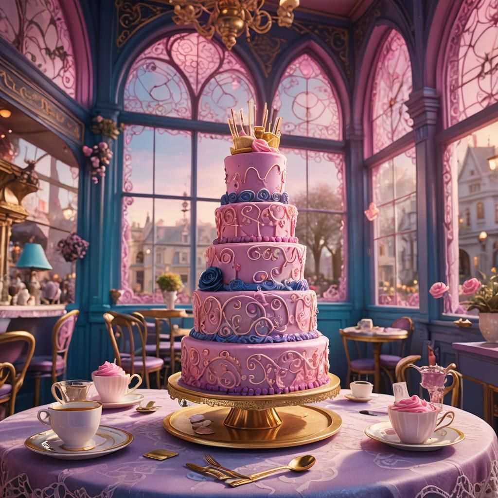 Whimsical Unbirthday Cake in Alice in Wonderland Cafe