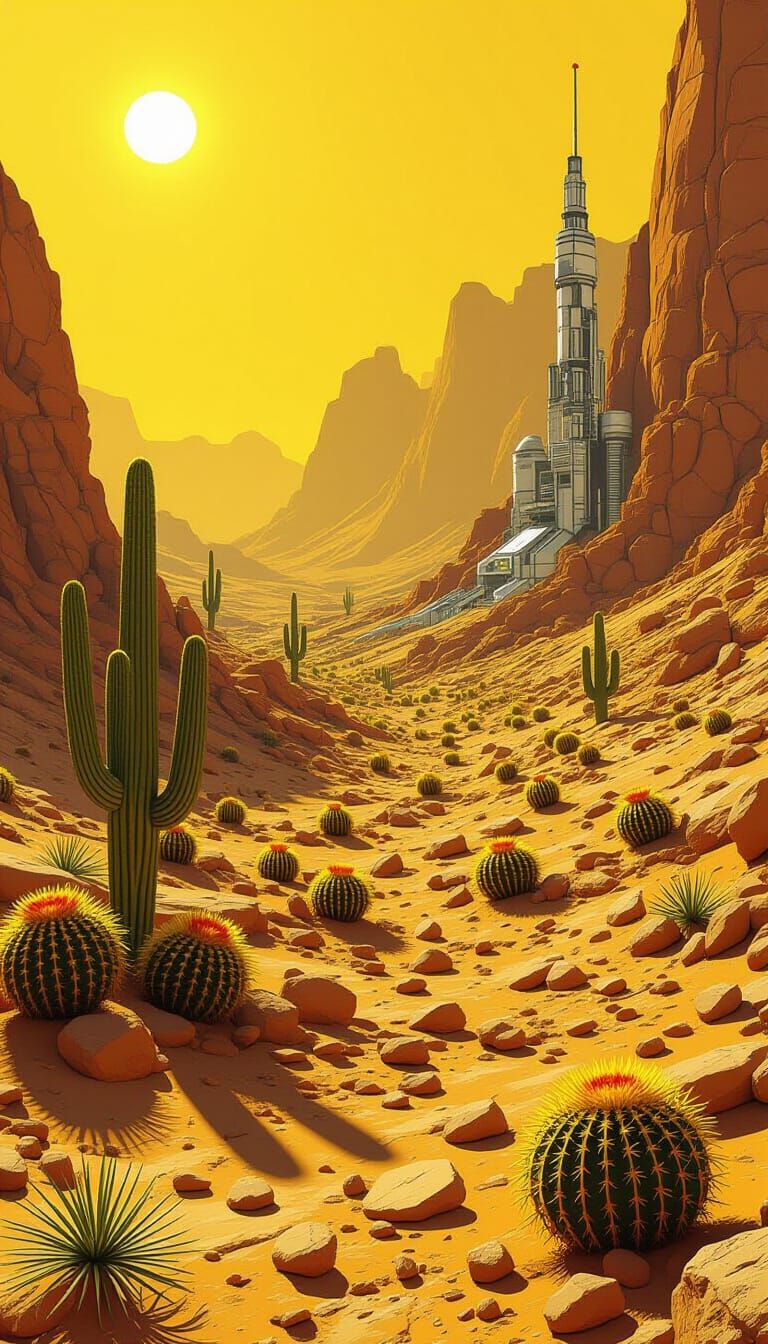 Biomechanical Barren Landscape in Hyperrealistic Style