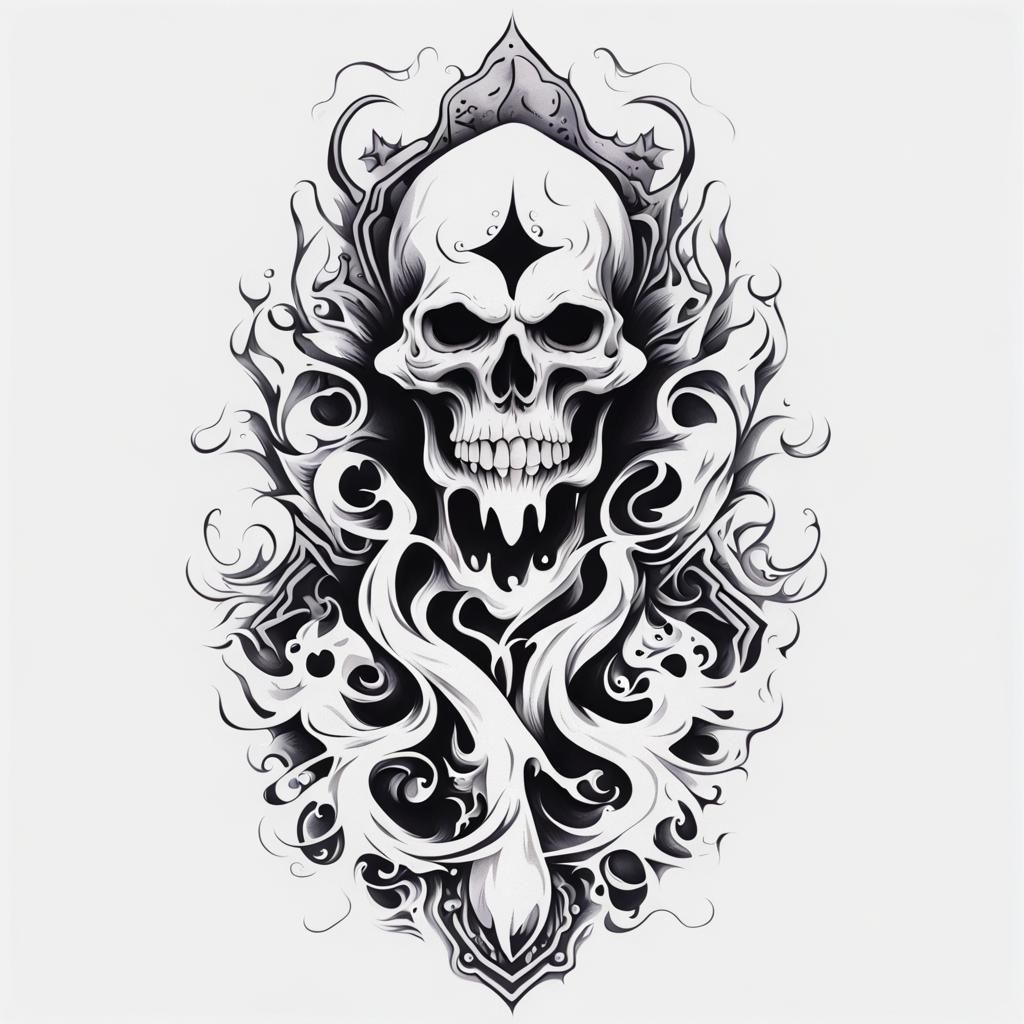 Minimalist Ghost Tattoo Design on White Background