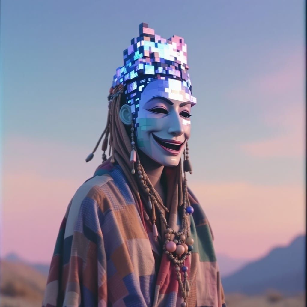 Fractured Totemic Figure in Broken Analog Futurism