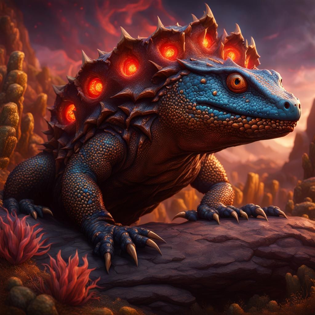 Gila Monster Fantasy Card in Detailed Matte Style