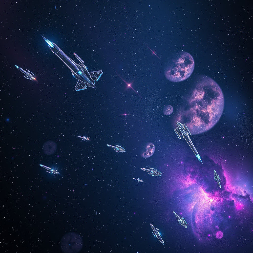 Celestial Expanse with Spacecraft in Hyper-Realistic Style