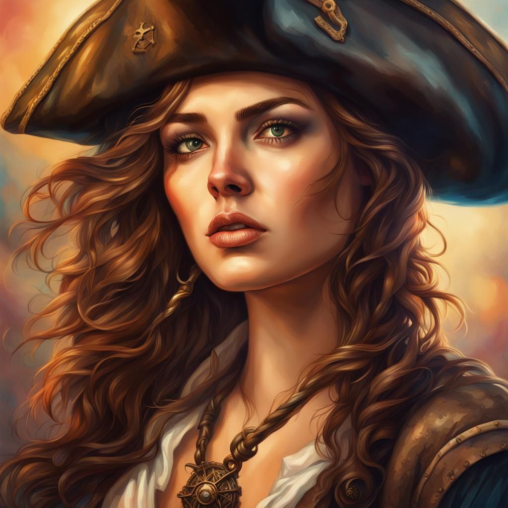 Pirate Woman Portrait in Splash Art Style
